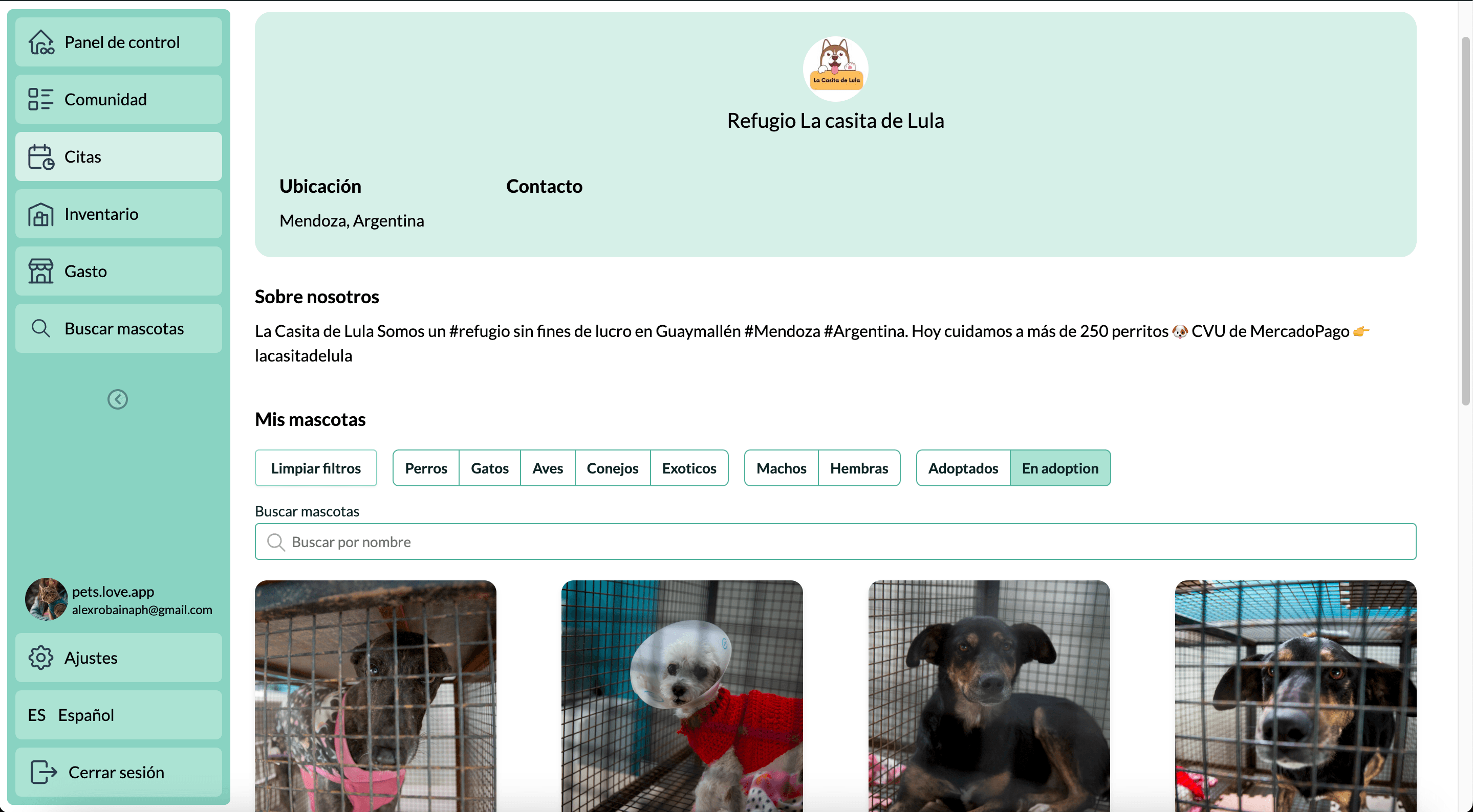 Screenshot of the Pet's Love veterinary management app